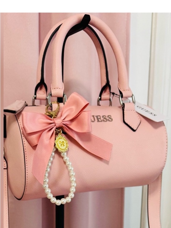 Guess Handbags - GUESS Blush Pink Barrel Bag with Satin Bow & Pearl Charm